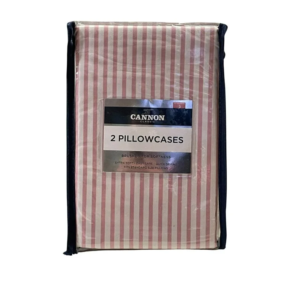 Cannon Classic Set of 2 Pillow Cases NEW Pink White Striped